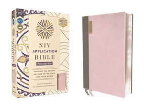 NIV Application Bible, Personal Size, Leathersoft, Pink/Gray, Red Letter, Comfort Print (Bringing the Ancient Message of the Bible into Your World) by Zondervan, 9780310465263