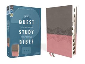 NIV, Quest Study Bible, Leathersoft, Gray/Pink, Thumb Indexed, Comfort Print (The Only Q and A Study Bible) by Christianity Today Intl., 9780310465508