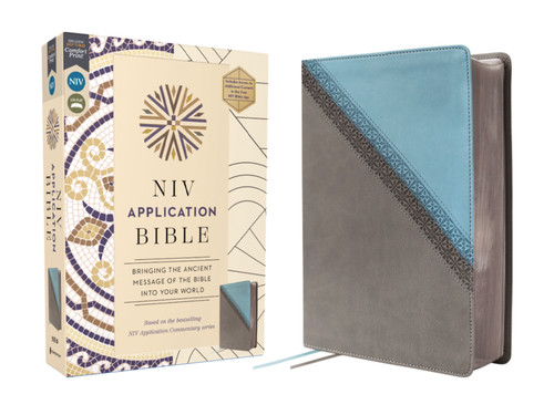 NIV Application Bible, Leathersoft, Teal/Grey, Red Letter, Comfort Print (Bringing the Ancient Message of the Bible into Your World) by Zondervan, 9780310467717
