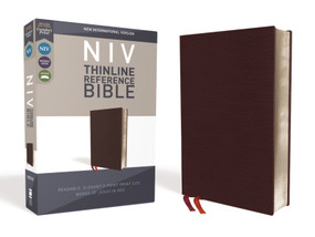 NIV, Thinline Reference Bible (Deep Study at a Portable Size), Bonded Leather, Burgundy, Red Letter, Comfort Print by Zondervan, 9780310449638