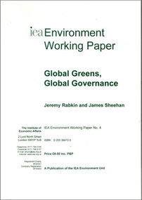 Global Greens, Global Governance by Jeremy A. Rabkin, James J. Sheehan, 9780255364720