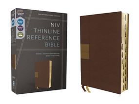 NIV, Thinline Reference Bible (Deep Study at a Portable Size), Leathersoft, Brown, Red Letter, Thumb Indexed, Comfort Print by Zondervan, 9780310462712