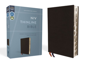 NIV, Thinline Bible, Bonded Leather, Black, Red Letter, Thumb Indexed, Comfort Print by Zondervan, 9780310448778