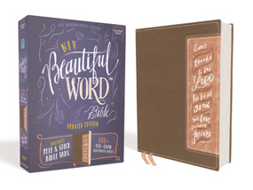NIV, Beautiful Word Bible, Updated Edition, Peel/Stick Bible Tabs, Leathersoft, Brown/Pink, Red Letter, Comfort Print by Zondervan, 9780310453444