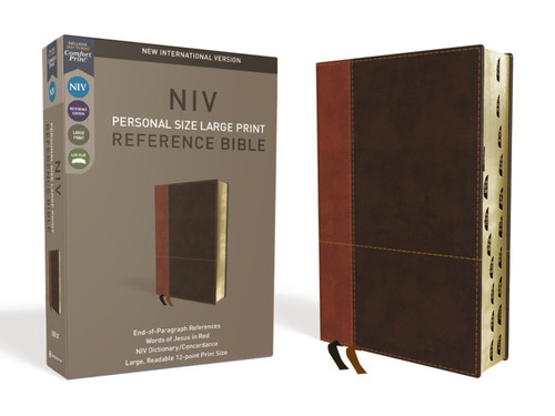 NIV, Personal Size Reference Bible, Large Print, Leathersoft, Tan/Brown, Red Letter, Thumb Indexed, Comfort Print by Zondervan, 9780310449737
