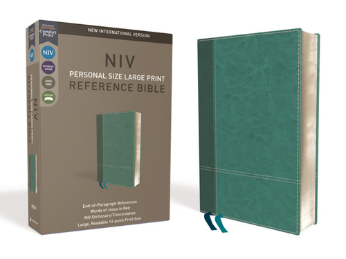 NIV, Personal Size Reference Bible, Large Print, Leathersoft, Teal, Red Letter, Comfort Print by Zondervan, 9780310449744