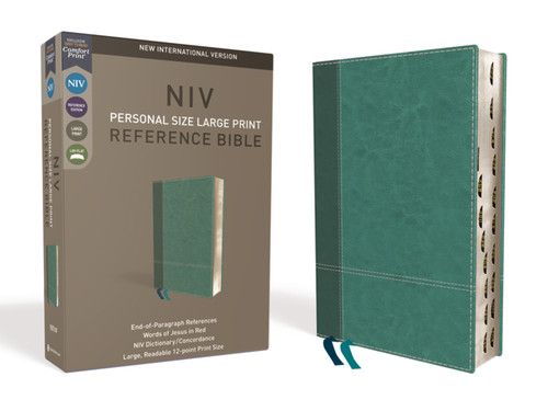 NIV, Personal Size Reference Bible, Large Print, Leathersoft, Teal, Red Letter, Thumb Indexed, Comfort Print by Zondervan, 9780310449751