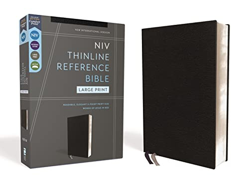 NIV, Thinline Reference Bible (Deep Study at a Portable Size), Large Print, Bonded Leather, Black, Red Letter, Comfort Print by Zondervan, 9780310462644