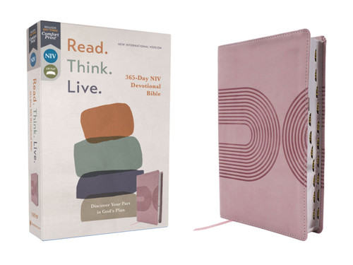 NIV, Read. Think. Live., Leathersoft, Pink, Thumb Indexed, Comfort Print (365-Day NIV Devotional Bible - Discover Your Part in God's Plan) by Walk Thru the Bible, 9780310467670