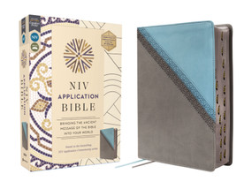 NIV Application Bible, Leathersoft, Teal/Grey, Red Letter, Thumb Indexed, Comfort Print (Bringing the Ancient Message of the Bible into Your World), 9780310467731