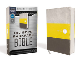 NIV, Boys' Backpack Bible, Compact, Leathersoft, Yellow/Gray, Red Letter, Comfort Print by Zondervan, 9780310455004