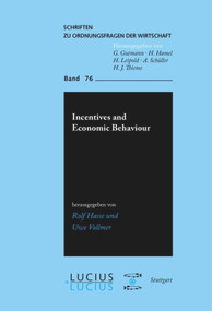 Incentives and Economic Behaviour by Rolf Hasse, Uwe Vollmer, 9783828203082