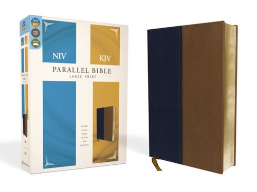 NIV, KJV, Parallel Bible, Large Print, Leathersoft, Navy/Tan (The World's Two Most Popular Bible Translations Together) by Charles F. Stanley & Andy Stanley, Zondervan, 9780310439349
