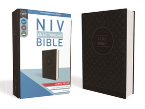 NIV, Value Thinline Bible, Large Print, Leathersoft, Gray/Black, Comfort Print by Zondervan, 9780310448518