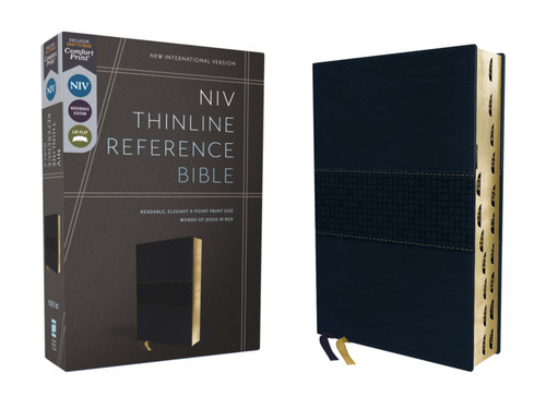 NIV, Thinline Reference Bible (Deep Study at a Portable Size), Leathersoft, Navy, Red Letter, Thumb Indexed, Comfort Print by Zondervan, 9780310462743