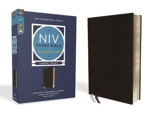 NIV Study Bible, Fully Revised Edition (Study Deeply. Believe Wholeheartedly.), Large Print, Bonded Leather, Black, Red Letter, Comfort Print by Kenneth L. Barker, Mark L. Strauss, Jeannine K. Brown, Craig L. Blomberg, Michael Williams, Zondervan, 9780310090335