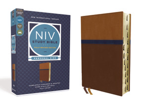 NIV Study Bible, Fully Revised Edition, Personal Size, Leathersoft, Brown/Blue, Red Letter, Thumb Indexed, Comfort Print by Kenneth L. Barker, Mark L. Strauss, Jeannine K. Brown, Craig L. Blomberg, Michael Williams, Zondervan, 9780310449133
