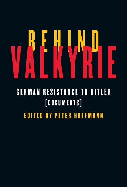 Behind Valkyrie (German Resistance to Hitler, Documents) by Peter Hoffmann, 9780773537705