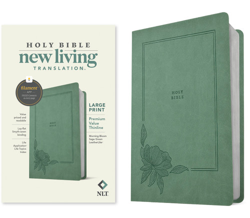 NLT Large Print Premium Value Thinline Bible, Filament Enabled (LeatherLike, Morning Bloom Sage Green) by New Living Translation, Tyndale, 9798400518645