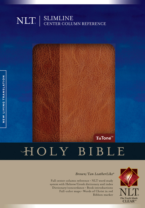Slimline Center Column Reference Bible NLT, TuTone (LeatherLike, Brown/Tan, Indexed, Red Letter) by New Living Translation, Tyndale, 9781414368368