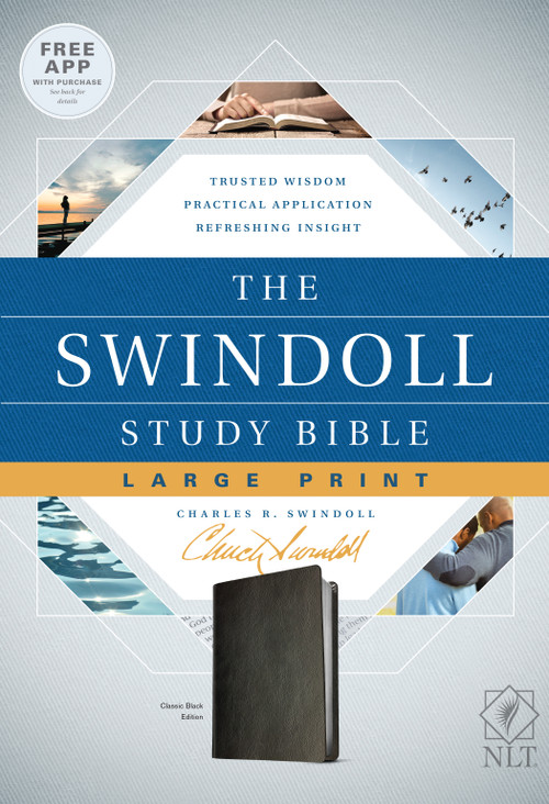 The Swindoll Study Bible NLT, Large Print (LeatherLike, Black) by New Living Translation, Tyndale, Charles R. Swindoll, 9781496433695
