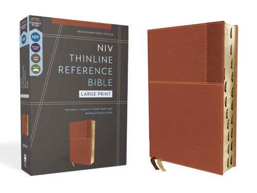 NIV, Thinline Reference Bible (Deep Study at a Portable Size), Large Print, Leathersoft, Brown, Red Letter, Thumb Indexed, Comfort Print by Zondervan, 9780310462705