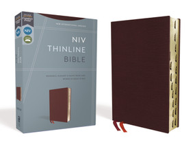 NIV, Thinline Bible, Bonded Leather, Burgundy, Red Letter, Thumb Indexed, Comfort Print by Zondervan, 9780310448808