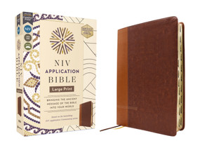 NIV Application Bible, Large Print, Leathersoft, Brown, Red Letter, Thumb Indexed, Comfort Print by Zondervan, 9780310465317