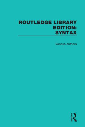 Routledge Library Editions: Syntax by Various, 9781138218598