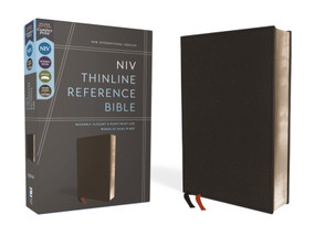 NIV, Thinline Reference Bible (Deep Study at a Portable Size), Genuine Leather, Calfskin, Black, Red Letter, Comfort Print by Zondervan, 9780310449713