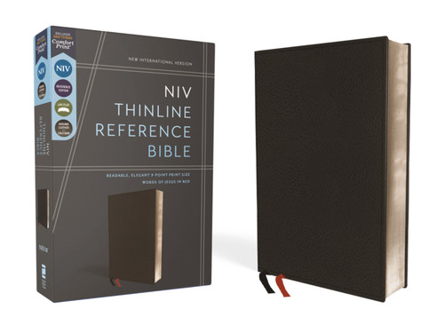 NIV, Thinline Reference Bible (Deep Study at a Portable Size), Genuine Leather, Calfskin, Black, Red Letter, Comfort Print by Zondervan, 9780310449713