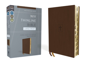 NIV, Thinline Bible, Large Print, Leathersoft, Brown, Red Letter, Thumb Indexed, Comfort Print by Zondervan, 9780310154365