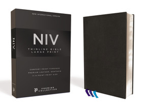 NIV, Thinline Bible, Large Print, Premium Goatskin Leather, Black, Premier Collection, Black Letter, Art Gilded Edges, Comfort Print by Zondervan, 9780310450894