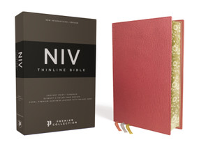 NIV, Thinline Bible, Premium Goatskin Leather, Coral, Premier Collection, Black Letter, Gauffered Edges, Comfort Print by Zondervan, 9780310460862