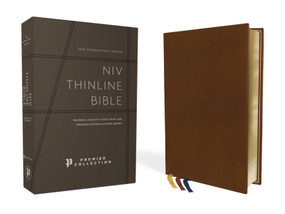 NIV, Thinline Bible, Premium Goatskin Leather, Brown, Premier Collection, Black Letter, Art Gilded Edges, Comfort Print by Zondervan, 9780310462750