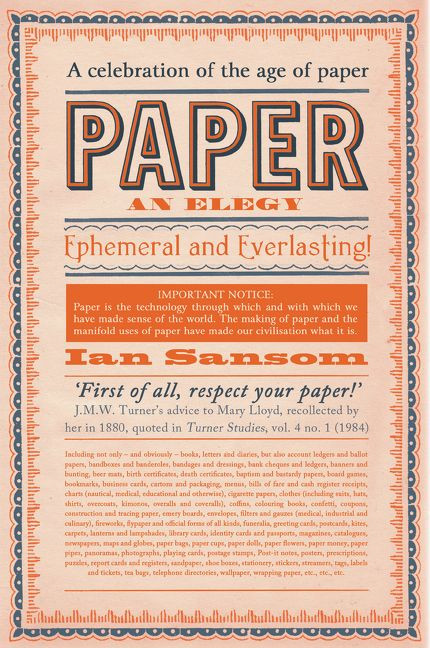 Paper (An Elegy) by Ian Sansom, 9780062385239