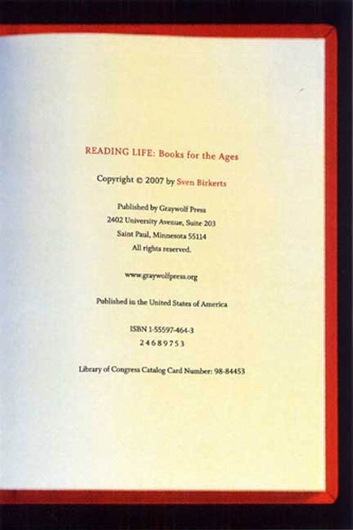 Reading Life (Books for the Ages) by Sven Birkerts, 9781555974640