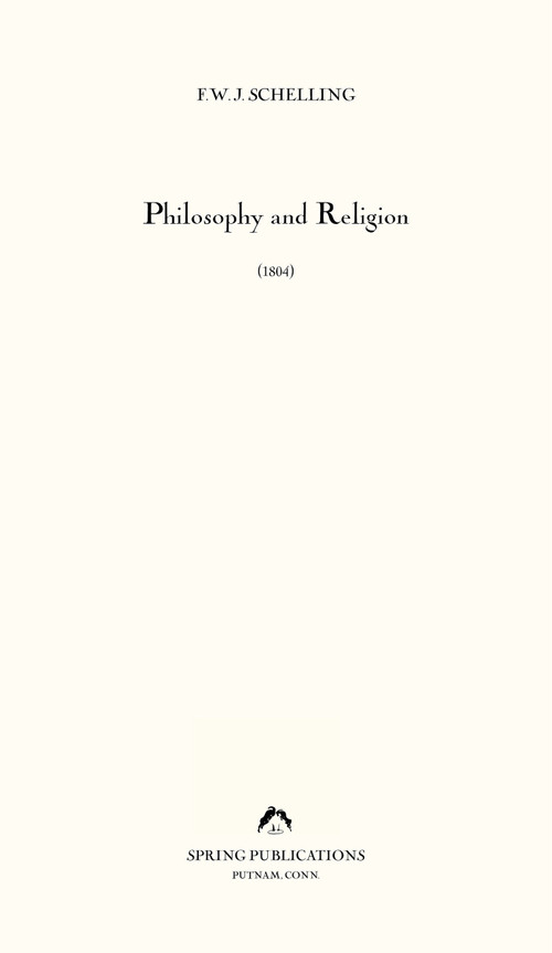 Philosophy and Religion by Friedrich Wilhelm Joseph von Schelling, Klaus Ottmann, 9780882145938