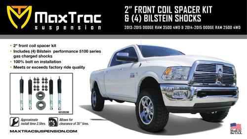 2013-2021  Dodge RAM 3500 4wd 2" Lift Kit W/ 4 Bilstein Shocks - MaxTrac K832820B Kit Info