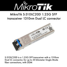 MikroTik S-31DLC20D 1.25G SFP transceiver 1310nm Dual LC connector,up (S-31DLC20D)