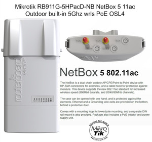 Mikrotik RB911G-5HPacD-NB, NetBox 5 outdoor built-in 5Ghz wrls 11ac PoE OSL4 (RB911G 5HPacD NB)