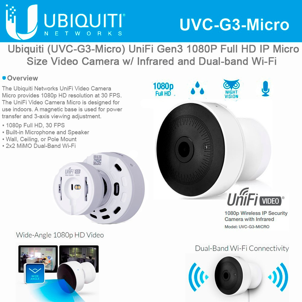 Ubiquiti Networks UniFi Series UVC-G3-MICRO 1080p Wi-Fi Network Bullet ...