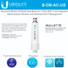 Ubiquiti Networks B-DB-AC-US Bullet Dual-Band 2.4/5GHz 802.11 AC Integrated Radio Outdoor Wireless (B-DB-AC-US)
