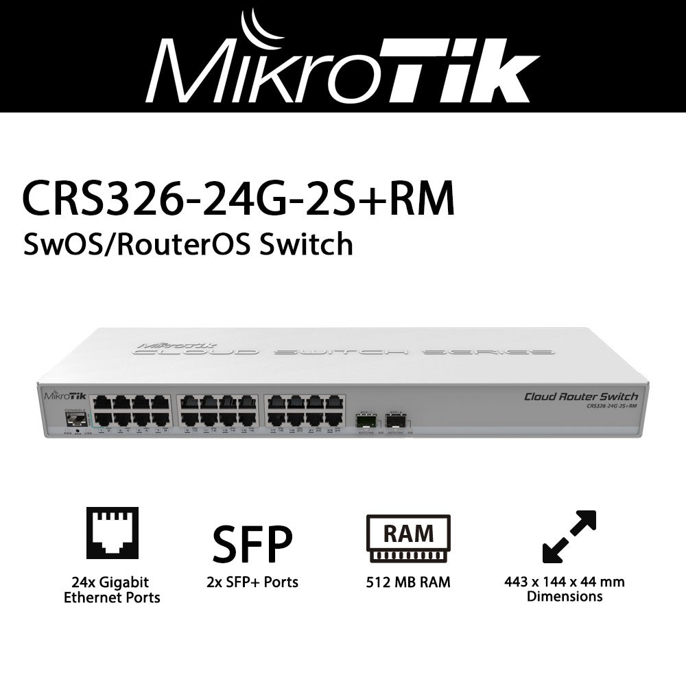 Mikrotik CRS326-24G-2S+RM Cloud Router Switch,w/ RouterOS L5, 1U , RM -  Vestabond