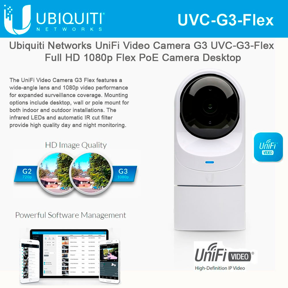 Ubiquiti UVC-G3-Flex Video Camera G3 Full HD 1080p Flex PoE Camera w/ Night  Vision (