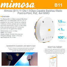 Mimosa - B11, 10-11 GHz, 27 dBm, 1.5Gbps capable PTP backhaul with GPS Sync (100-00036-HW)
