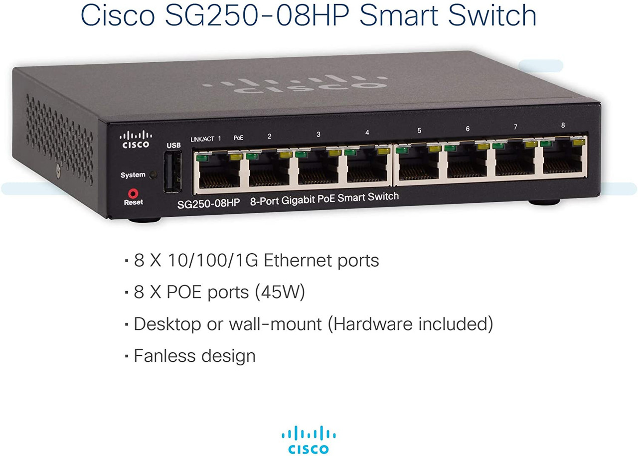 Cisco SG250-08HP-K9-NA PoE 8-Ports Ethernet Switch Layer 2 - Vestabond