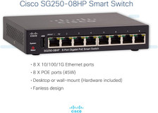 Cisco SG250-08HP-K9-NA PoE 8-Ports Ethernet Switch Layer 2 (SG250-08HP-K9-NA)