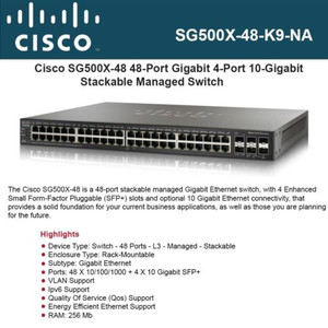 Cisco SG500X-48 Refresh Stackable L3 Managed 48 Port Switch 48 X 10/100/1000 + 4X10 Gigabit Sfp+ (SG500X-48-K9-NA-RF)