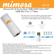Mimosa Networks - 100-00017 - A5-14-NA, A5-360 5GHz AP w/ 14 dBi 360D Quad Sector Integrated (100-00017)